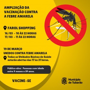 Febre amarela: vacinação terá horários especiais no Farol Shopping